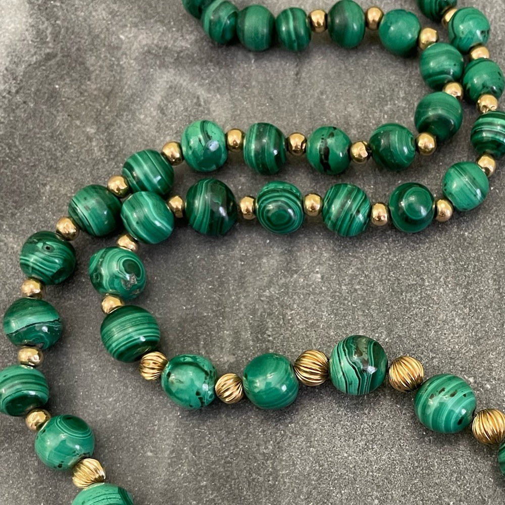 Vintage Malachite Gemstone Cloisonné Dragon Necklace - Picture 8 of 14